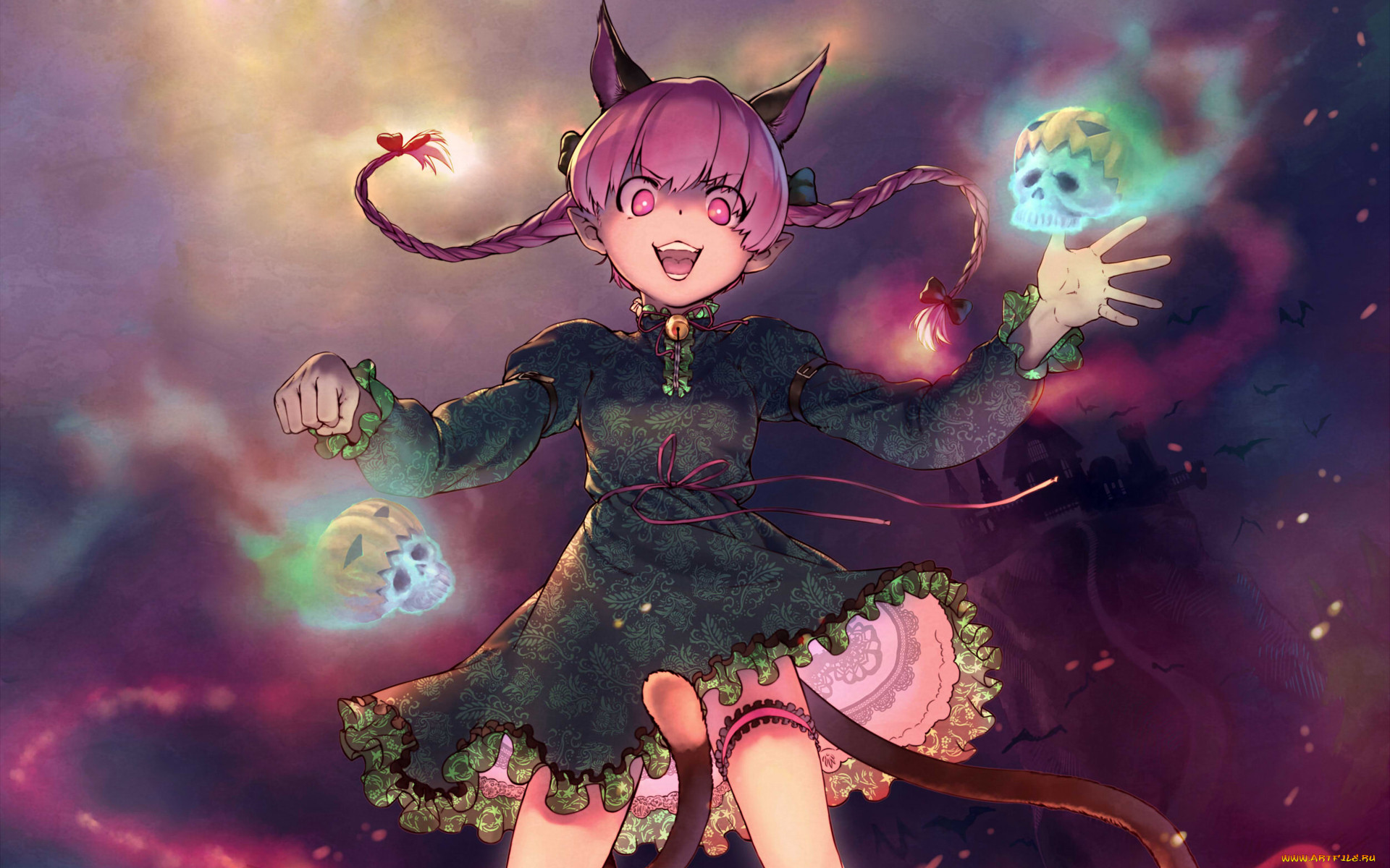 , touhou, halloween, uyama, hajime, , , , kaenbyou, rin, magic, , , , , 